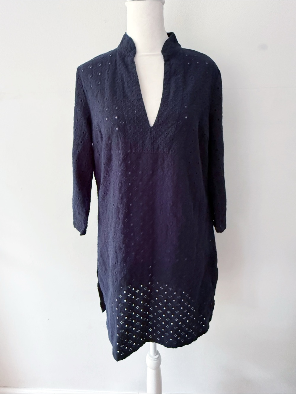 Talbots Women 100% Cotton Eyelet Tunic Top Swim Cover Up Medium Fisherman Beach